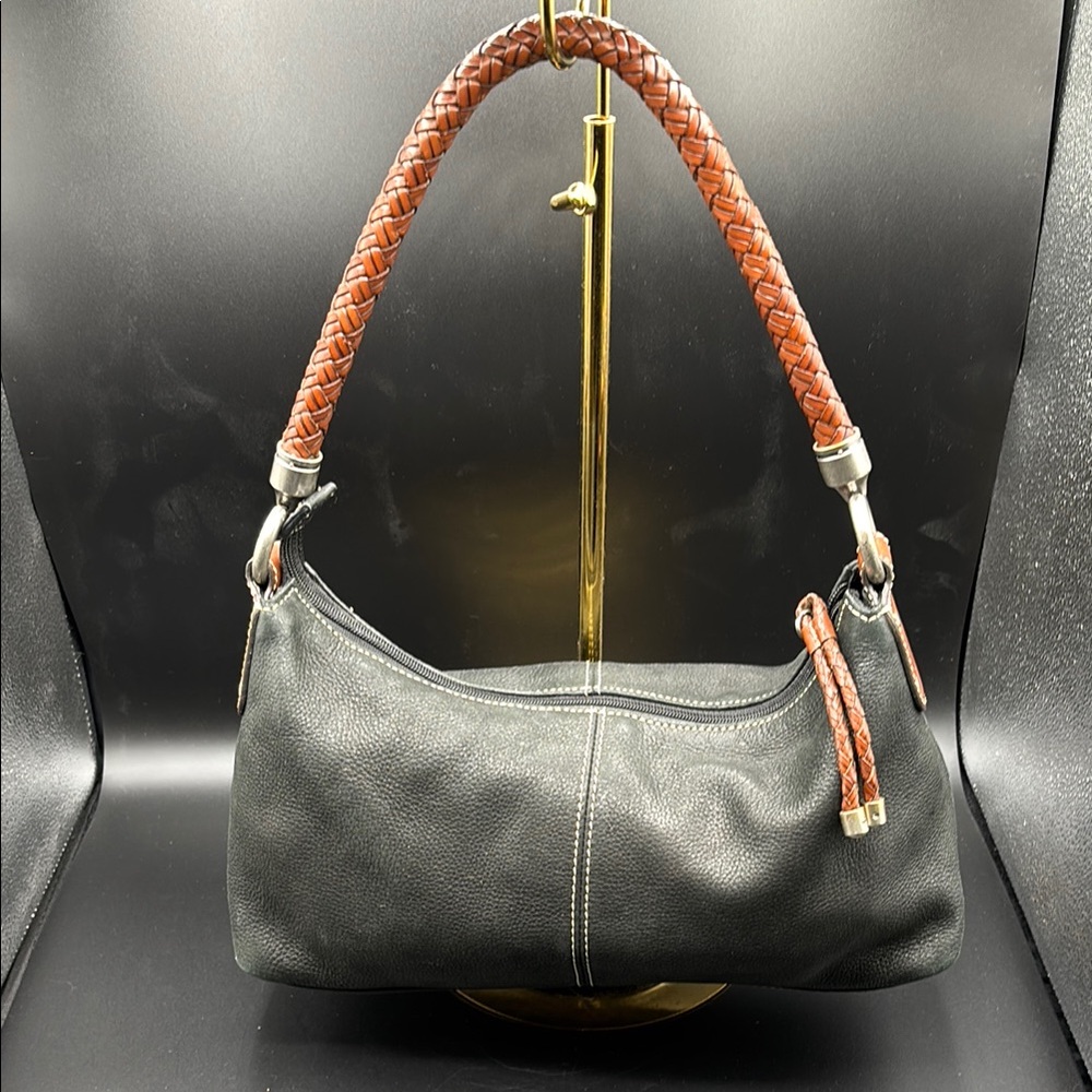 Fossil shoulder bag, boho, vintage , black, soft textured leather